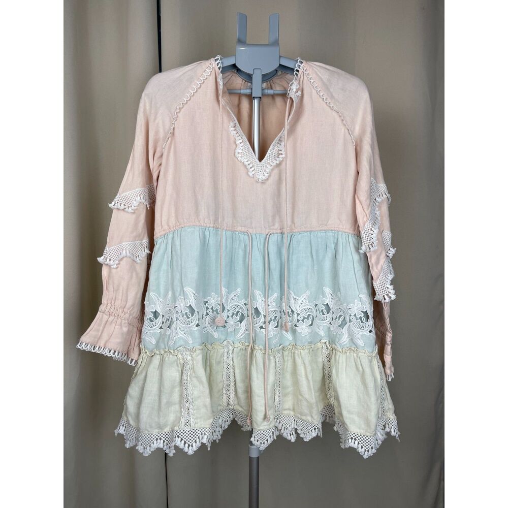 Hemant & Nandita Pastel Boho Embroidered Tunic Dress – Size M